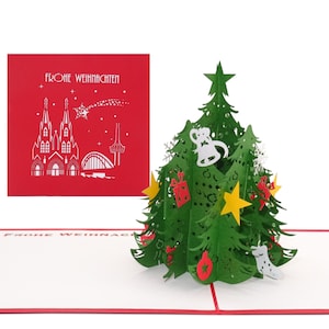 Tarjeta desplegable 3D "Árbol de Navidad | Horizonte de Colonia" Tarjeta de Navidad 3D Catedral de Colonia y panorama como recuerdo, vale regalo y tarjeta de invitación