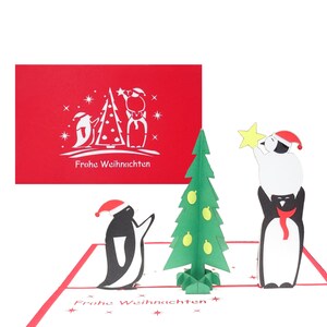 Cartolina di Natale 3D “Pinguini e albero di Natale” - divertente biglietto pop-up per Natale come biglietto di Natale, confezione regalo, buono regalo