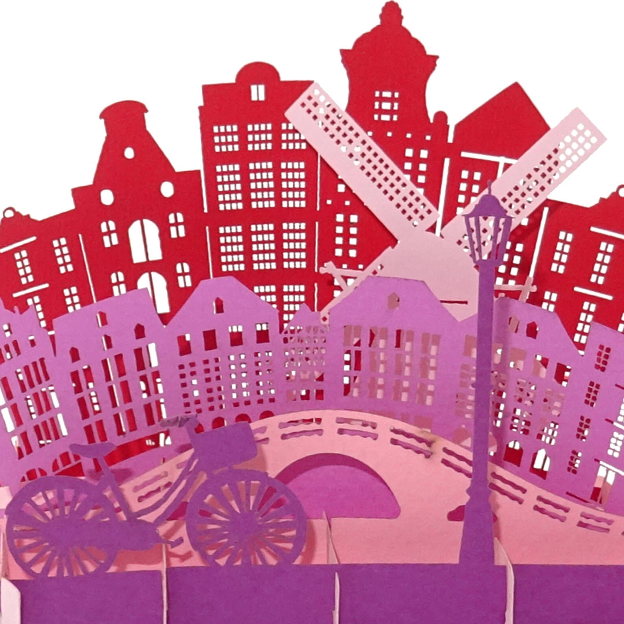 Biglietto pop-up Amsterdam - Panorama Biglietto d'auguri 3D come souvenir di Amsterdam, cartolina, biglietto d'auguri, decorazione e buono di viaggio per una vacanza in Olanda - Italia