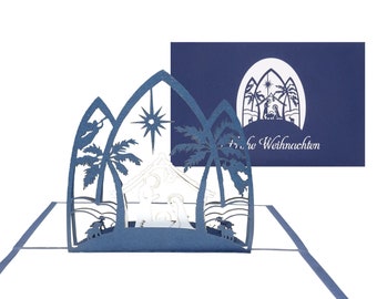 Pop Up Christmas Card "Nativity - Holy Family" Elegant 3D greeting card with envelope for Christmas