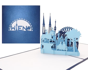 3D Grußkarte „Wien – Panorama mit Riesenrad“ - Pop Up Karte mit Wiener Skyline Städtekarte als Souvenir, Einladung Reisegutschein Österreich