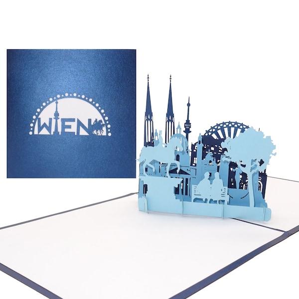 3D Grußkarte „Wien – Panorama mit Riesenrad“ - Pop Up Karte mit Wiener Skyline Städtekarte als Souvenir, Einladung Reisegutschein Österreich