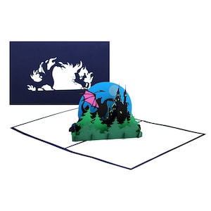 Carte pop-up "Dragon & Chevalier" Carte d'anniversaire 3D et invitation pour anniversaire d'enfant avec château de chevalier