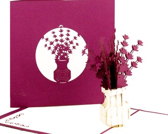 Pop-Up Card « Lilac Bouquet » - 3D Birthday Card Flowers - Happiness Card Lilac comme carte d’invitation, carte de récupération, chèque-cadeau