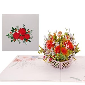 Biglietto pop-up "Rose rosse" Biglietto di nozze e biglietto di compleanno 3D - Biglietto di auguri, Confezione regalo, Buono di matrimonio e Anniversario di matrimonio