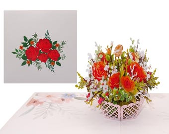 Pop Up Card "Red Roses" 3D Wedding Card & Birthday Card - Greeting Card, Gift Wrapping, Voucher Wedding and Wedding Anniversary