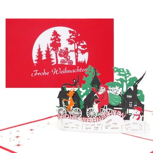 3D Weihnachtskarte "Weihnachtsmann und Rentier"  - Pop Up Karte zu Weihnachten als Grußkarte, Gutschein und Geschenkverpackung
