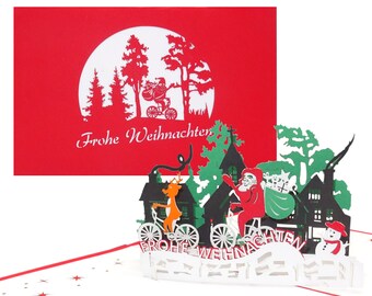 Carte de Noël 3D "Père Noël et renne" - carte pop-up pour Noël comme carte de vœux, bon d'achat et emballage cadeau