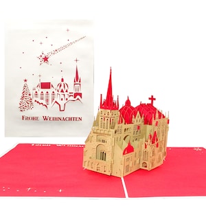 Biglietto pop-up "Duomo di Aquisgrana - Buon Natale" - Biglietto di Natale 3D di Aquisgrana - delicata arte di carta per Natale