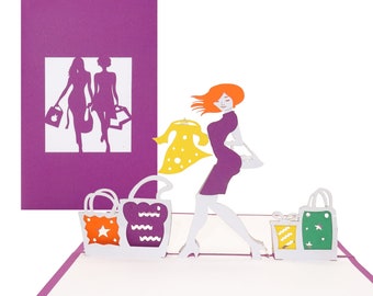 Pop-Up Karte "Shopping" - 3D Grußkarte Geburtstagskarte Gutschein Geschenkgutschein Einkaufsgutschein zum Geburtstag