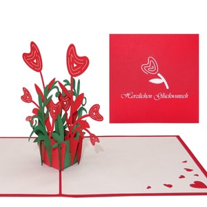 Pop Up Card "Flower Hearts" 3D Birthday Card & Congratulations Card for Birthdays, Name Days, Wedding Days and much more.