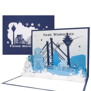 3D Weihnachtskarte "Düsseldorf Panorama” - Pop Up Karte zu Weihnachten als Souvenir, Einladung, Geschenkgutschein & Reisegutschein