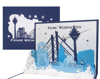 Carte de Noël 3D « Panorama de Düsseldorf » - carte pop-up pour Noël comme souvenir, invitation, chèque-cadeau et bon de voyage