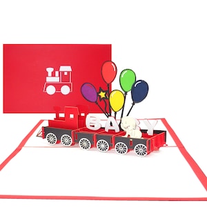 Carte pop-up 3D pour la naissance, garçon et fille colorés, félicitations pour la naissance, carte de félicitations, enfants de locomotive, cadeau de naissance