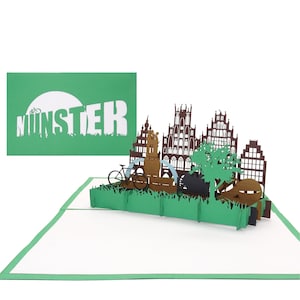 3D Grußkarte "Münster mit Fahrrad" - Pop Up Karte als Souvenir, Geschenkverpackung, Einladungskarte, Gutschein & Geburtstagskarte