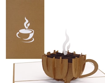 Carte pop up "Coffee Cup" - invitation à café & gâteau - Carte d'anniversaire 3D, chèque cadeau et invitation à boire du café