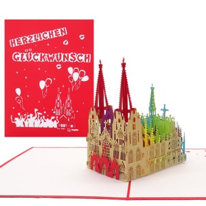 Pop-Up Karte "Kölner Dom - Herzlichen Glückwunsch" - bunte 3D Geburtstagskarte als Geschenk, Geschenkverpackung & Souvenir aus Köln