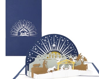 Carte de Noël 3D « Sainte Famille - Crèche avec étoile » - carte pop up avec enveloppe pour Noël - Crèche chrétienne