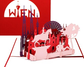 3D pop up card "Vienna - Panorama with Ferris wheel" Viennese greeting card, city card as Austria souvenir, birthday card, invitation voucher