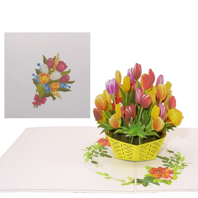Pop up Card colorful Tulips 3D Flower Card With Envelope as Birthday