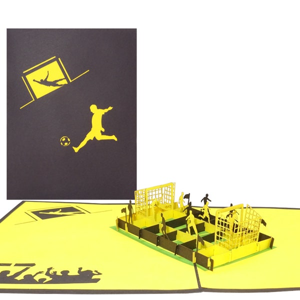 Pop Up Karte "Fußballfan - Schwarz & Gelb" - 3D Geburtstagskarte Fussball - Fanartikel Dortmund, Aachen - Stadion Ticket Gutschein