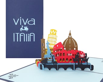 Biglietto pop-up “Viva Italia” - Biglietto d'auguri 3D Italia come buono di viaggio, biglietto d'auguri, confezione regalo e souvenir