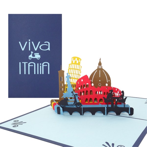 Pop-Up Karte „Viva Italia“ - 3D Grußkarte Italien als Reisegutschein, Geburtstagskarte, Geschenkverpackung & Souvenir