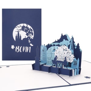 Tarjeta emergente "Bonn Panorama & Old Town" Tarjeta de felicitación grande en 3D con la catedral de Bonn: recuerdo, tarjeta de cumpleaños, invitación y vale de viaje