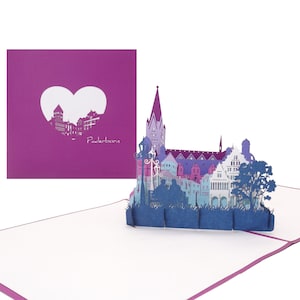 Pop-Up Karte „Paderborn – Skyline mit Paderborner Dom“, 3D Panorama Grußkarte als Souvenir, Reisegutschein, Einladung & Deko