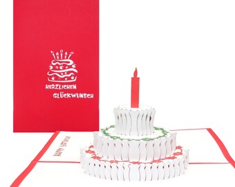 Pop-Up Card "Birthday Cake - Congratulations" - 3D Birthday Card for Children & Parents - Gift Voucher Packaging