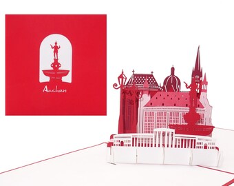 Carte 3D « Aix-la-Chapelle – Skyline avec la cathédrale d'Aix-la-Chapelle », carte de vœux pop-up comme souvenir, carte d'anniversaire, bon d'achat, carte postale avec enveloppe