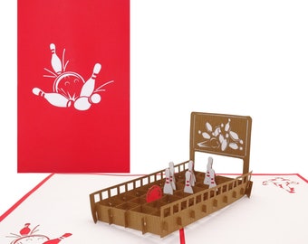3D Pop Up Karte "Kegeln - Alle Neune!" 3D Geburtstagskarte & Einladung zu Kegelclub, Kegelabend als Geschenkgutschein, Einladungskarten