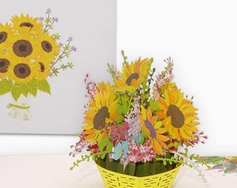 Pop-Up Card "Sunflowers" 3D Birthday Card Sunflower - Greeting Card, Invitation Card & Gift Voucher