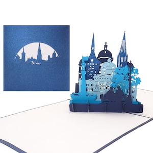 Cartão 3D “Berna – Panorama com Bern Minster”, cartão de felicitações pop-up como lembrança, vale de viagem, vale presente, passeio pela cidade