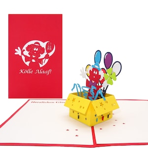 Pop-Up Karte "Kölle Alaaf!" - 3D Grußkarte zum Kölner Karneval als Einladung, Gutschein, Geschenkverpackung, Reisegutschein & Köln Souvenir