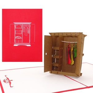 Carte pop-up « Garde-robe » - Bon d'achat amusant, bon d'achat, carte d'anniversaire 3D comme bon d'achat pour meubles