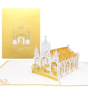 Biglietto pop-up "Happy Gold Wedding" Biglietto di nozze d'oro 3D Biglietto di auguri di congratulazioni per l'anniversario Matrimonio d'oro