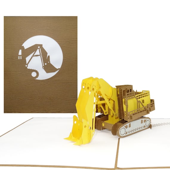 3D Geburtstagskarte „Bagger“ - Große Pop Up Karte mit Umschlag als Geschenkgutschein, Einladung & Gutschein zum Bagger Fahren Führerschein