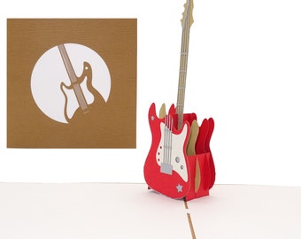Pop-Up Karte „E Gitarre - Rock'n'Roll“ 3D Glückwunschkarte, Einladungskarte zum Konzert, 3D Geburtstagskarte Musiker Gitarre
