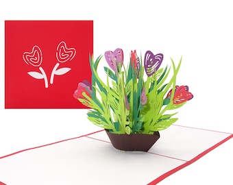 Carte pop-up « Fleurs de cœur colorées » - Carte d'anniversaire 3D Carte d'anniversaire de mariage Invitations de mariage Fiançailles Carte de fête des mères Fête des mères