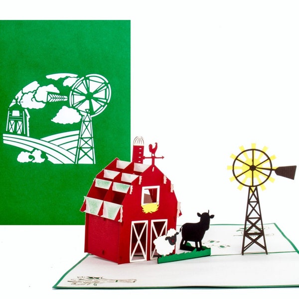 Pop Up Karte "Bauernhof" - 3D Klappkarte Kleine Farm, Geburtstagskarte, Gutschein, Reisegutschein Ferien auf dem Bauernhof, Einladungskarte