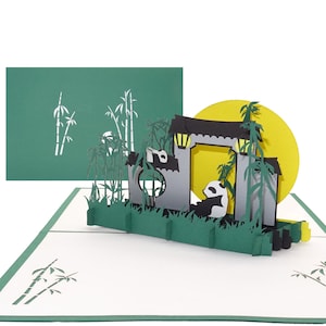 Carte pop-up 3D « Panda Bears & Bamboo » - avec des pandas comme carte d'anniversaire, invitation, carte d'invitation du zoo de Berlin, souvenir de Chine, cadeau