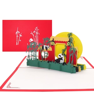 Carte d'anniversaire panda « Panda Bears & Bamboo » - Carte pop-up 3D avec des pandas en guise d'invitation, carte d'invitation du zoo de Berlin, souvenir de Chine