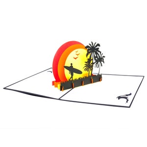 3D Pop Up Greeting Card Surfer Sunset Beach Travel Voucher Surf Trip, Surfer Gift Voucher Card Birthday Cards Surfboard Gift Card image 2