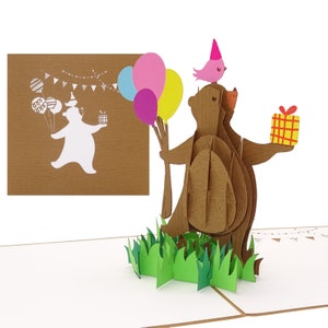 3D Geburtstagskarte „Happy Bear“ - lustige Pop Up Karte mit Umschlag, Gutschein, Geschenkgutschein und Einladung für Jungen & Mädchen
