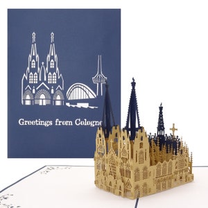 Carte pop-up « Cathédrale de Cologne » « Salutations de Cologne » - Carte de vœux 3D comme souvenir, bon d'achat, carte d'anniversaire et emballage cadeau créatif