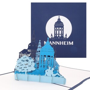 Biglietto pop-up "Mannheim - Syline con torre dell'acqua" - souvenir, invito a una gita in città, biglietto di auguri e biglietto d'auguri