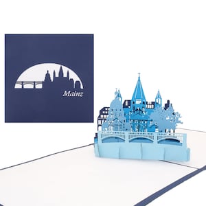 Tarjeta emergente 3D "Mainz - Panorama con la catedral de Mainz y el casco antiguo" - tarjeta de felicitación única como tarjeta de cumpleaños, recuerdo, decoración