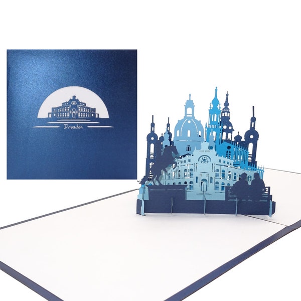 Pop Up Karte „Dresden - Panorama mit Oper & Frauenkirche“ - 3D Grußkarte als Souvenir, Geschenk, Einladungskarte, Gutschein zum Städtetrip