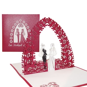 Pop-upkaart "Lesbische bruiloft" - felicitatiekaart voor de lesbische bruiloft, elegante 3D-trouwkaart voor mevrouw en mevrouw.
